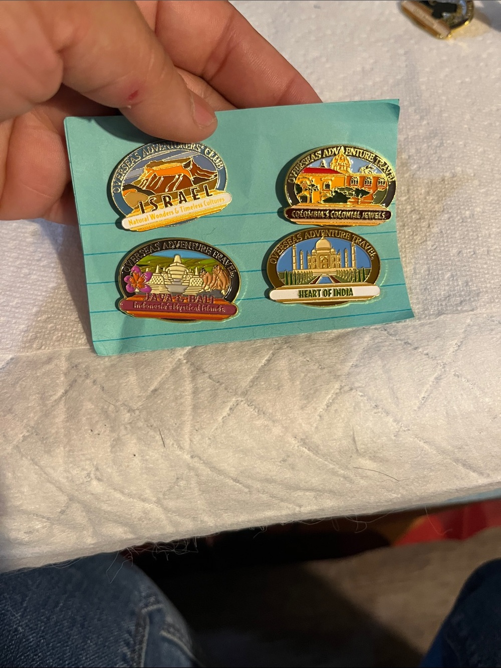 Travel Adventure Enamel Pin Set - Turquoise Backing, Multi-Color